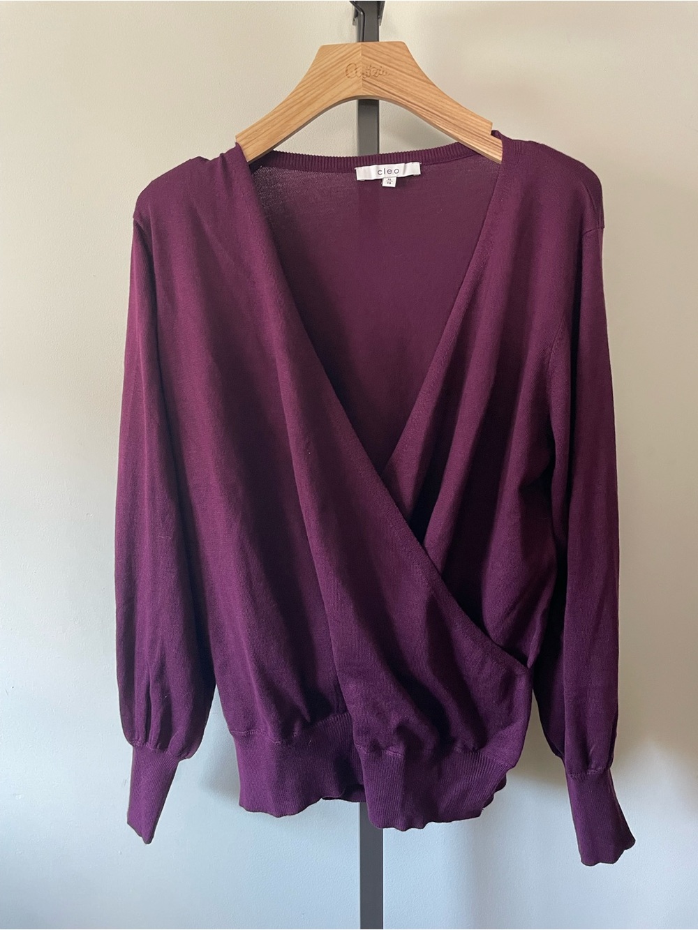 Cleo Wrap Pullover Knit Sweater Wine Purple XL